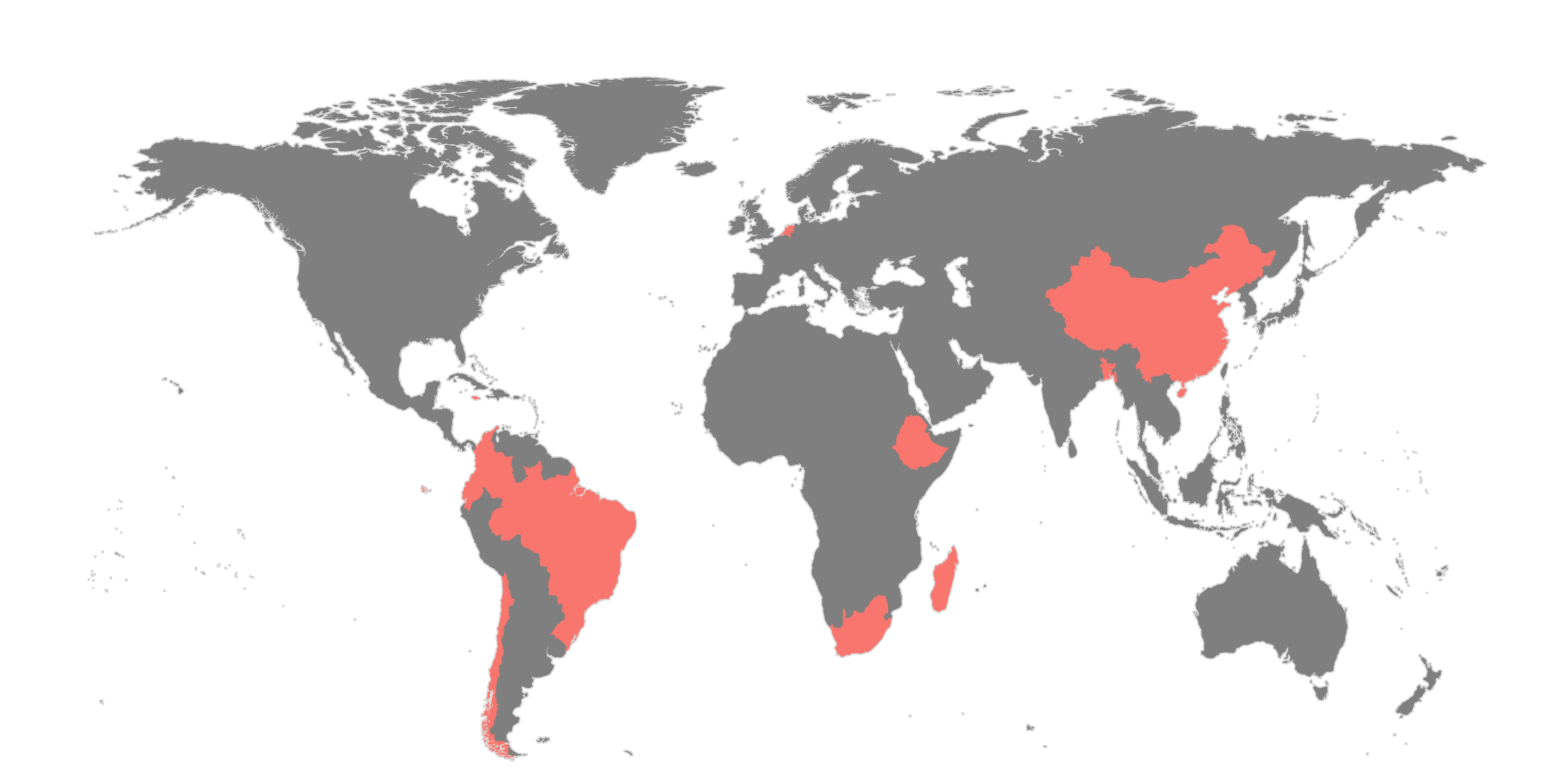 Coverage of countries included in the study.